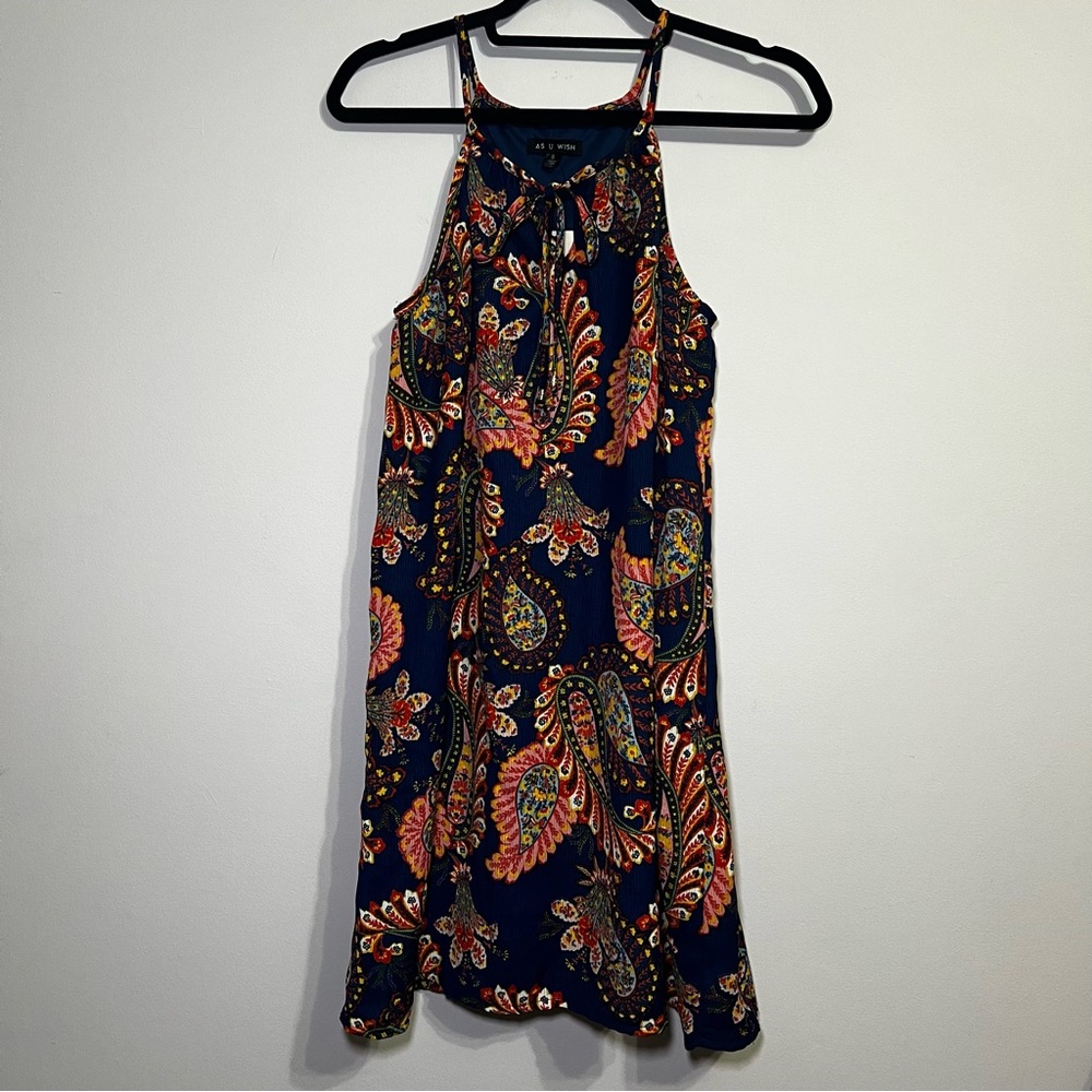 Francesca's As U Wish Navy Paisley Dress Sz Small